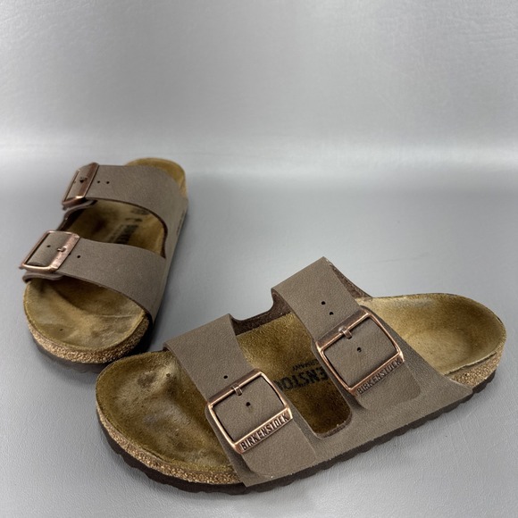 Birkenstock Arizona Sandals Shoes Womens 7 Mocha Leather Buckle Minimalist Slide - Picture 1 of 10
